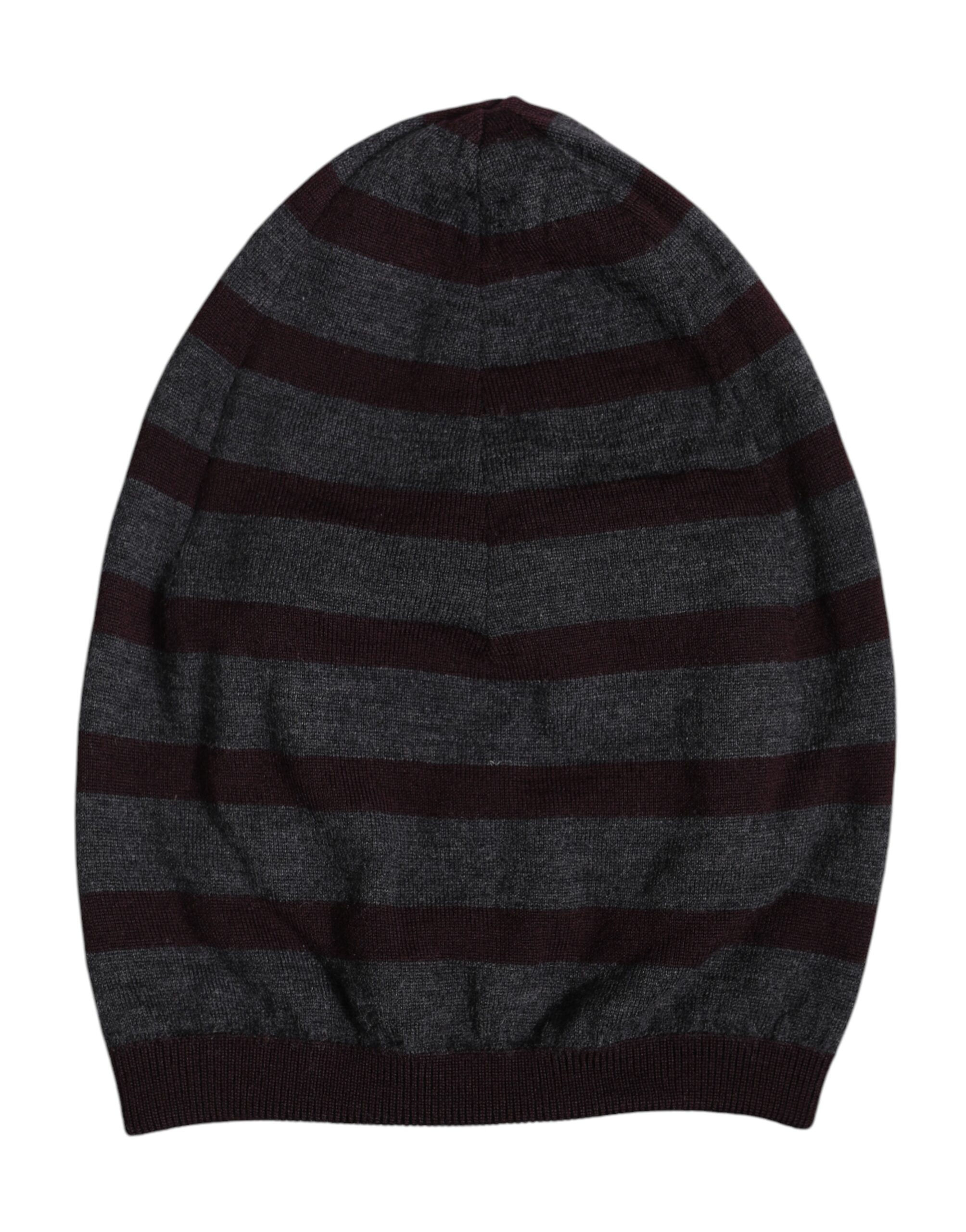 Dolce & Gabbana Gray Striped Wool Knitted Winter Beanie Hat