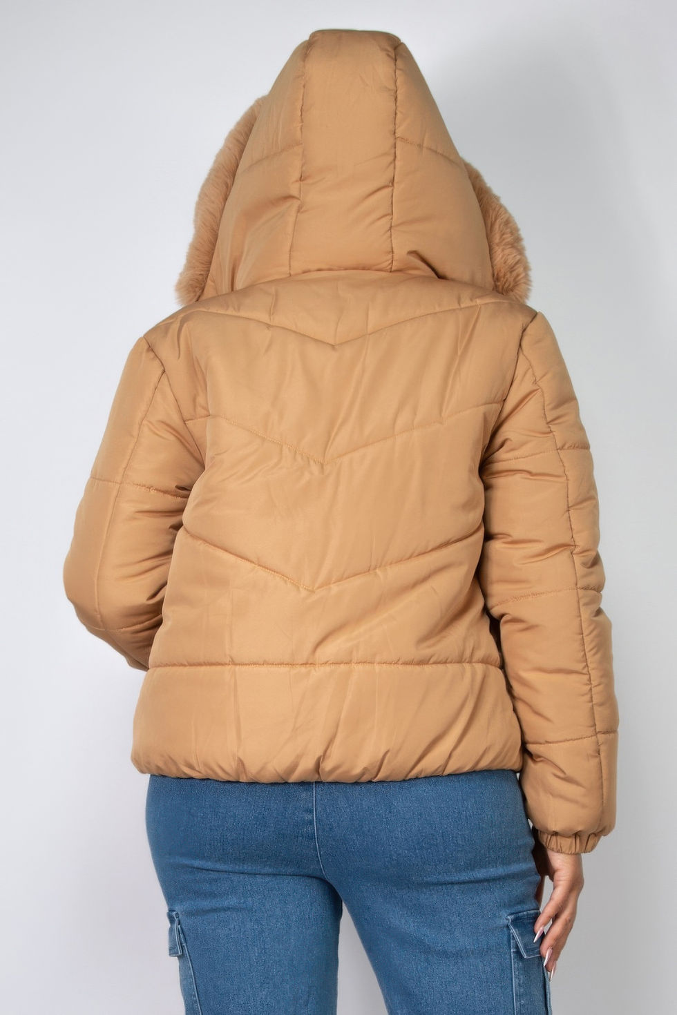 Thumbnail: Insulated Zip-up Faux Fur Hooded Jacket 