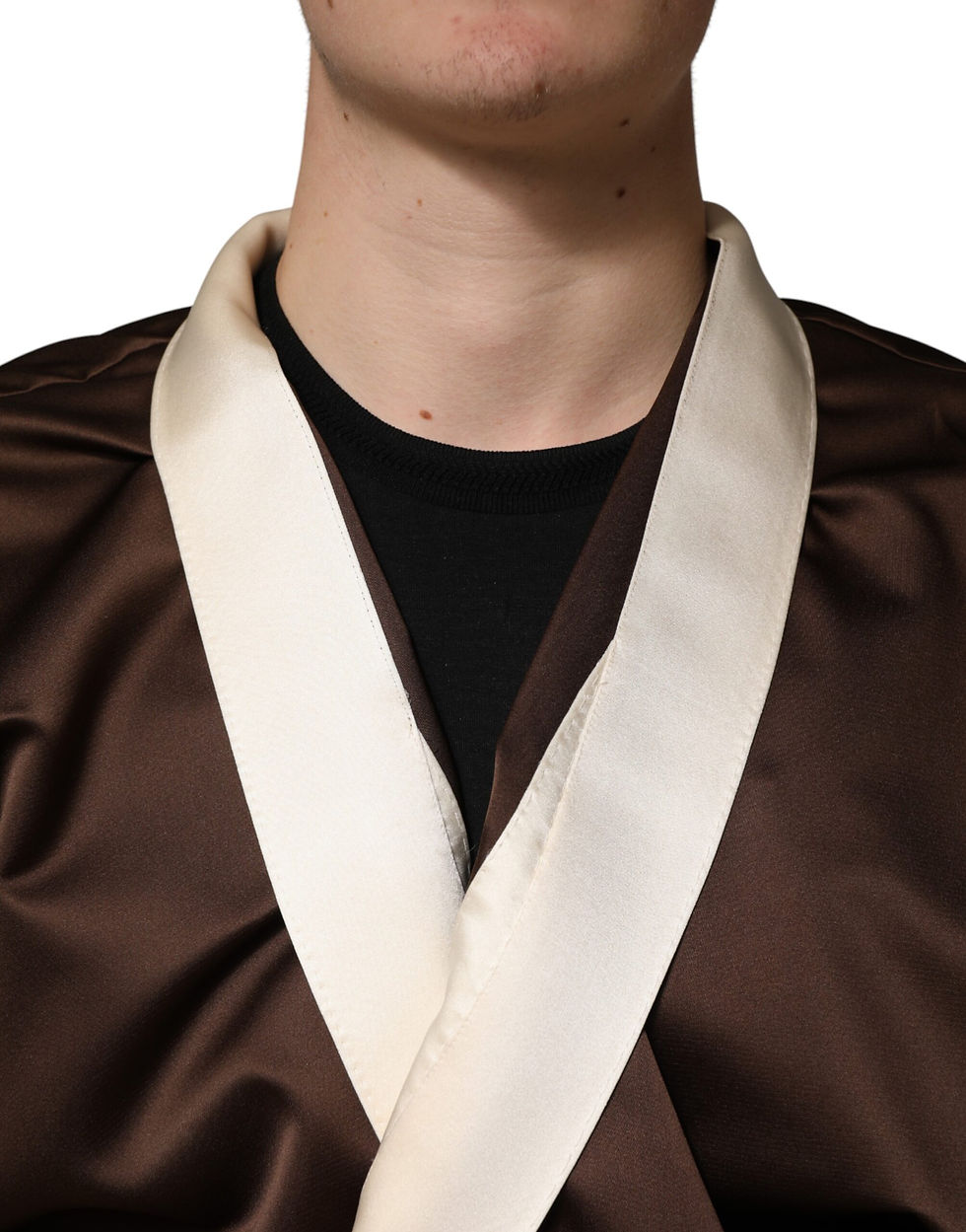 Thumbnail: Dolce & Gabbana Brown Cream Lounge Belted Bathrobe Jacket