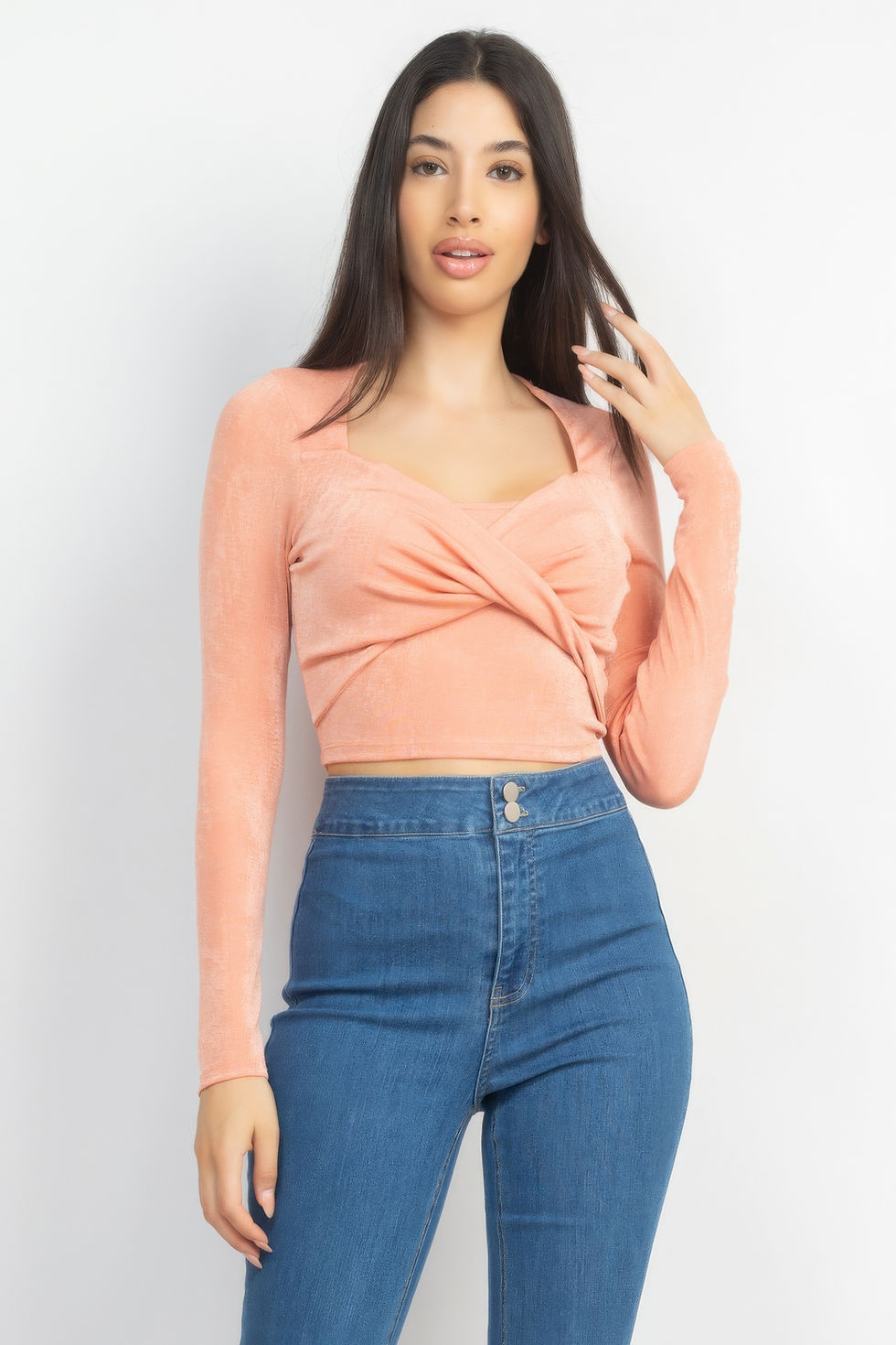 Thumbnail: Twisted Velvety Long Sleeve Crop Top