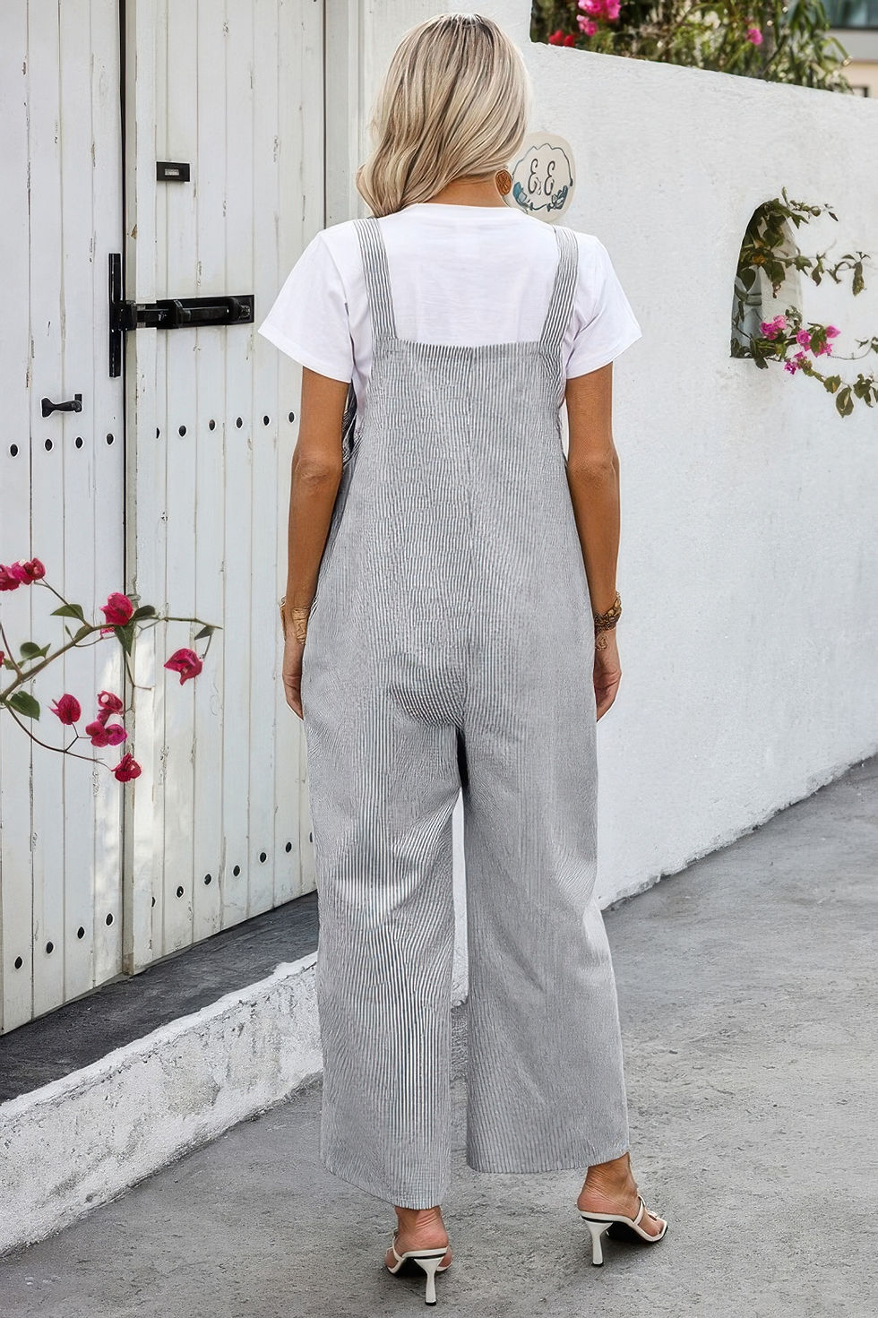 Thumbnail: Solid Square Neck Button Trim Pockets Jumpsuit