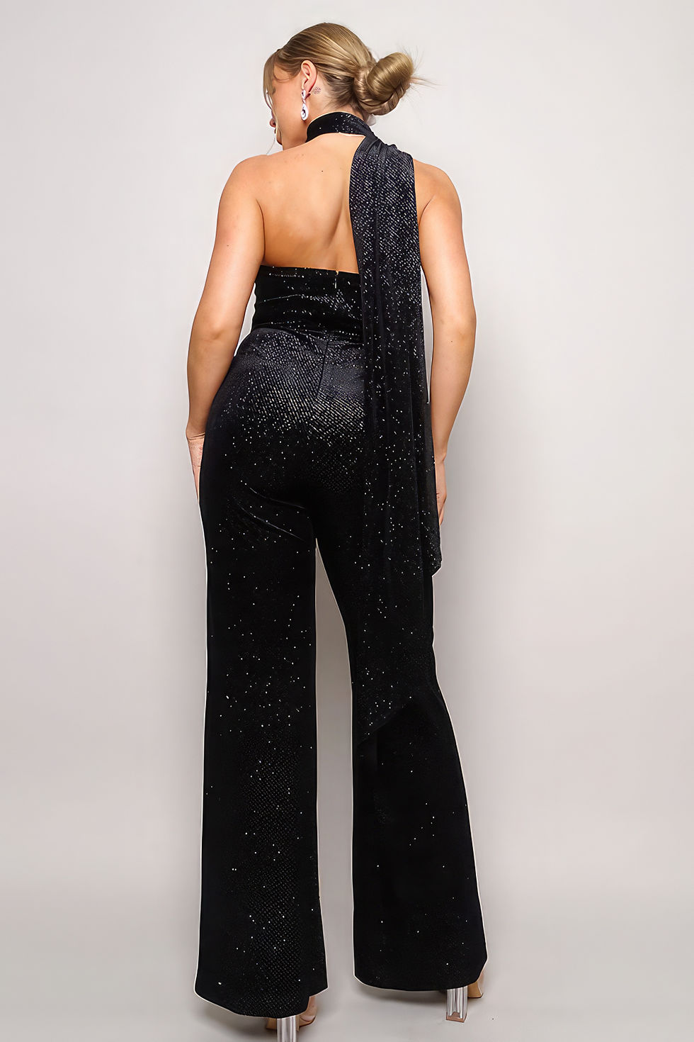 Thumbnail: Scarf Top Glitter Velvet Jumpsuit