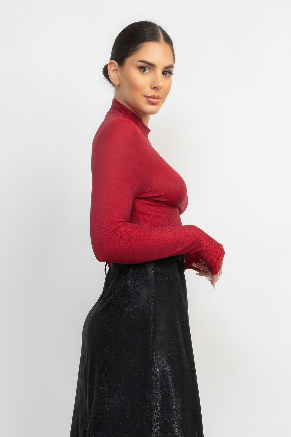 Thumbnail: Mock Neck Glittery Bodysuit