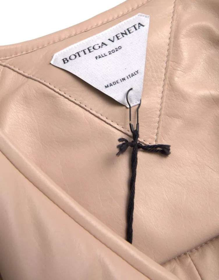Thumbnail: Bottega Veneta Beige Quilted Sleeveless Calf Leather Jacket