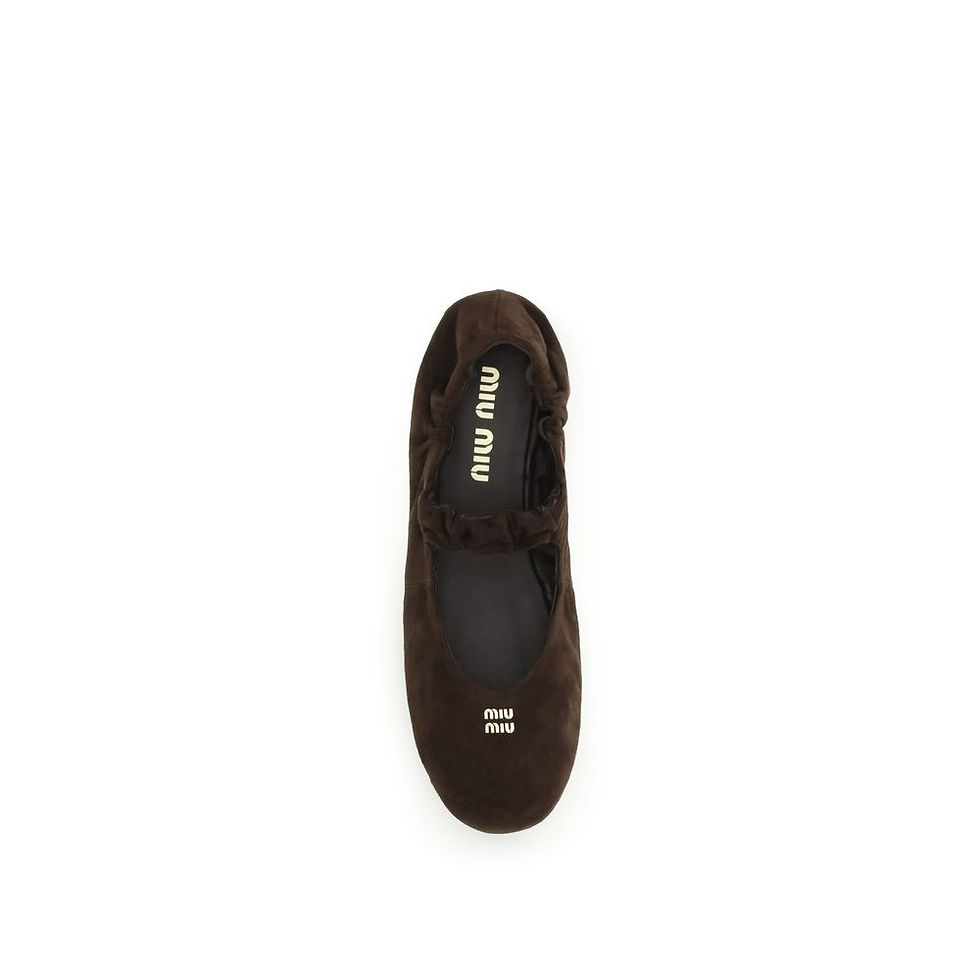 Thumbnail: Miu Miu Brown Calf Leather Bos Taurus Ballet Flats