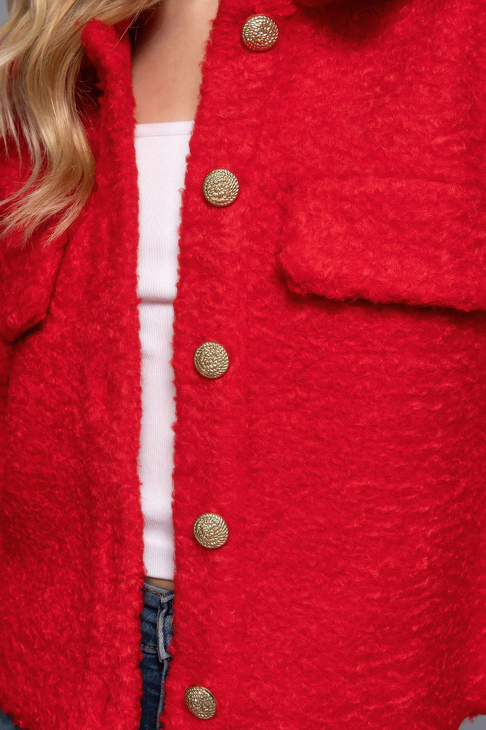 Thumbnail: Long Slv Teddy Fleece Short Jacket           