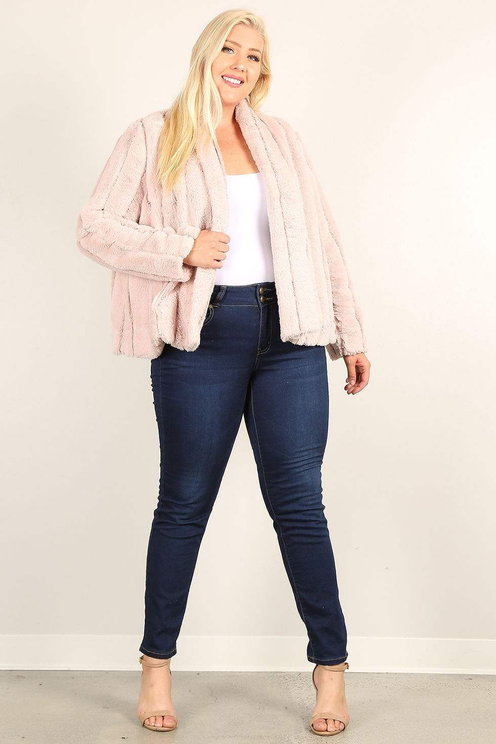 Thumbnail: Plus Size Faux Fur Jackets With Open Front And Loose Fit