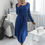 Thumbnail: Solid Round Neck Long Sleeve Drawstring Dress