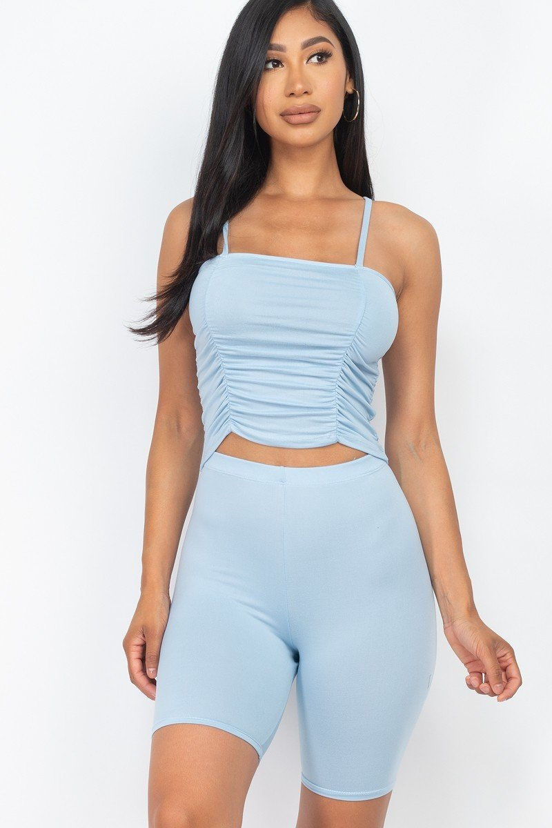 Thumbnail: Camisole Ruched Sleeveless Top & Biker Shorts Set