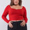 Thumbnail: Plus Size Crimson Red Long Mesh Sleeve Sweetheart Neck Detail Structured Cro...