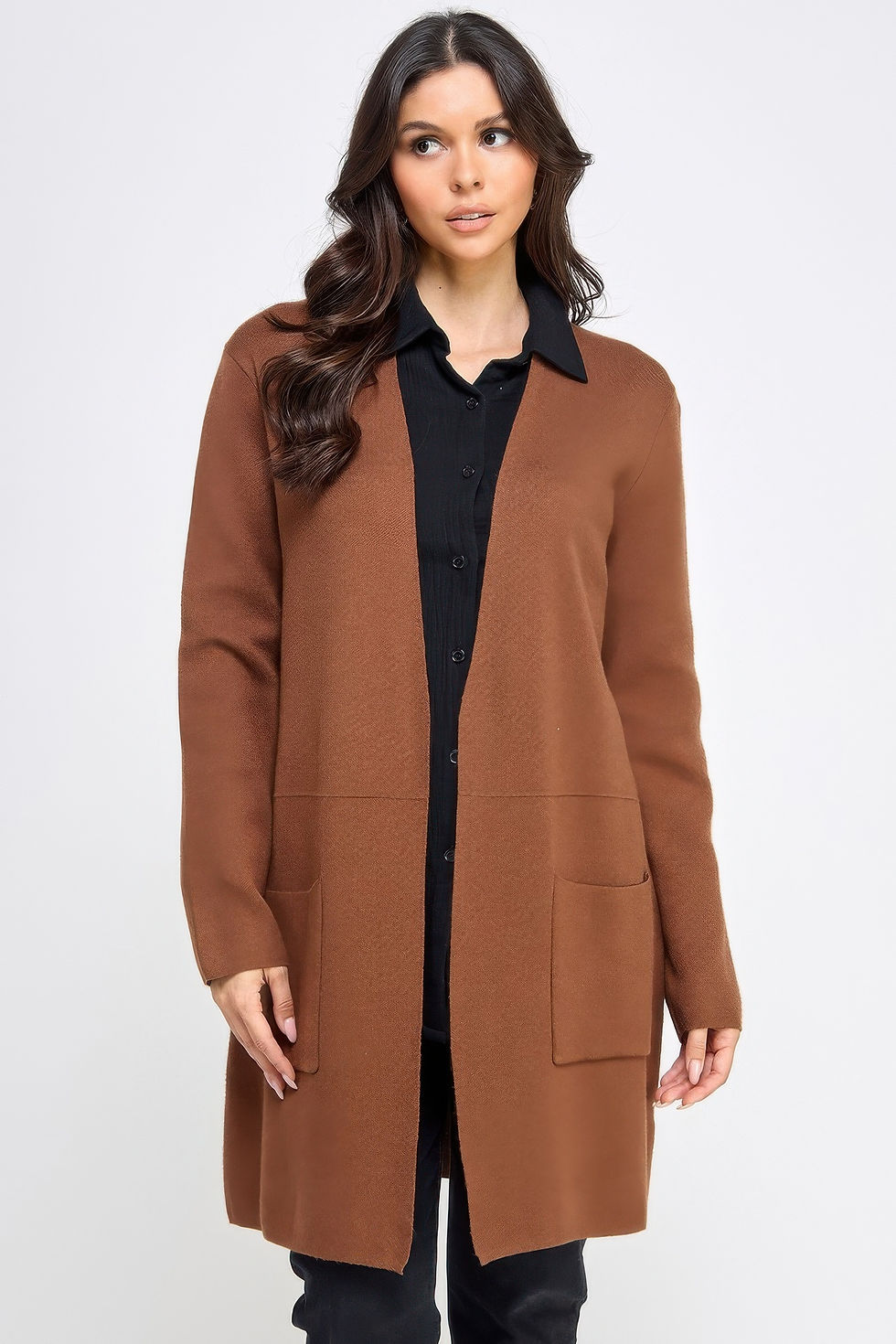 Thumbnail: Basic Soft Long Line Open Front Sweater Cardigan         