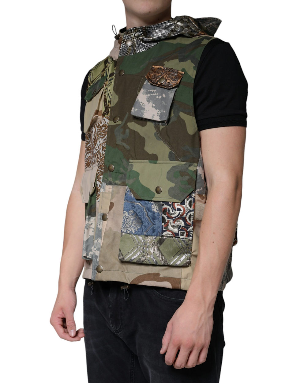 Thumbnail: Dolce & Gabbana Multicolor Patchwork Hooded Vest Jacket