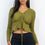 Thumbnail: Ribbed Drawstring Front Long Sleeve Peplum Top