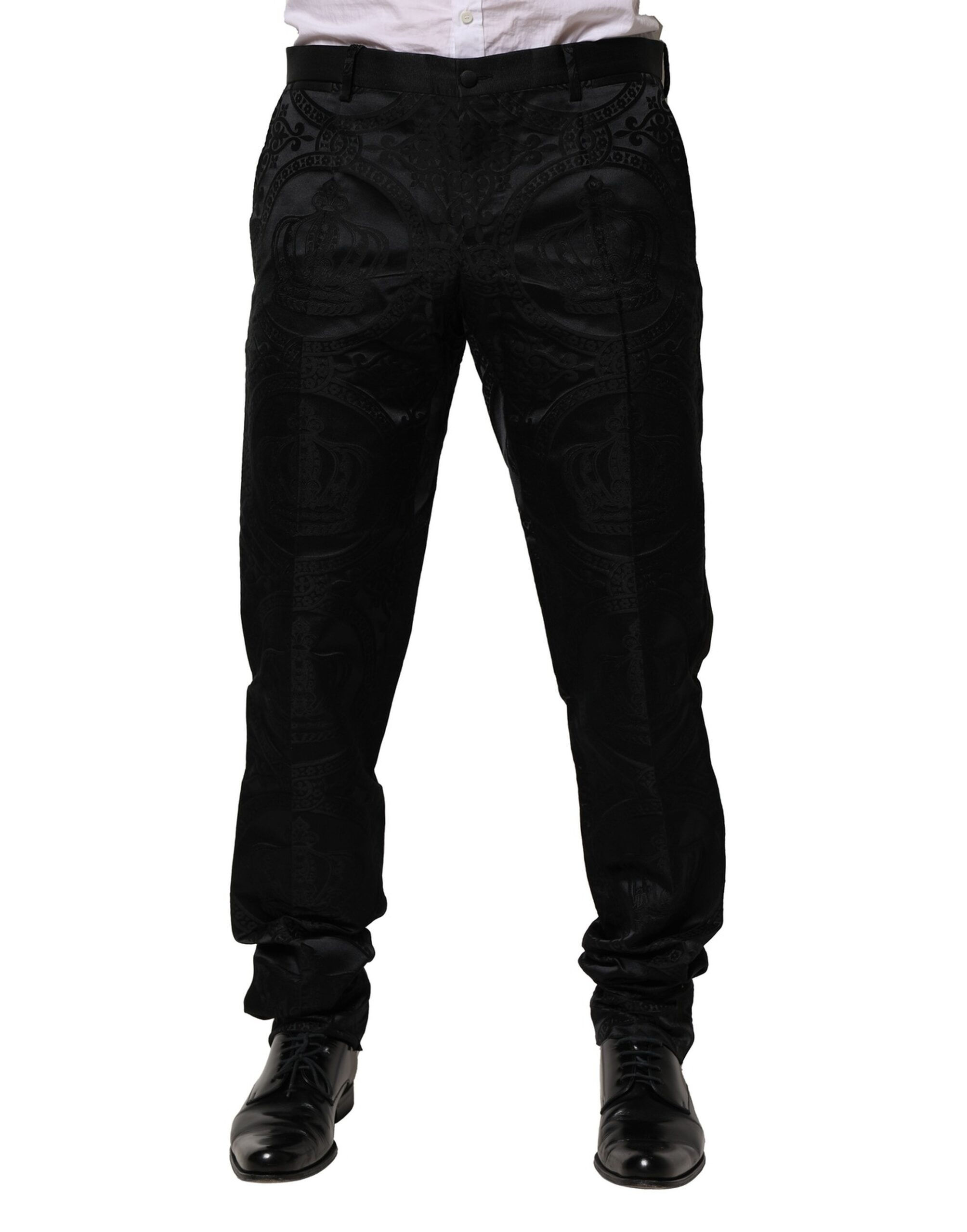 Dolce & Gabbana Black Cotton DG Crown Dress Pants