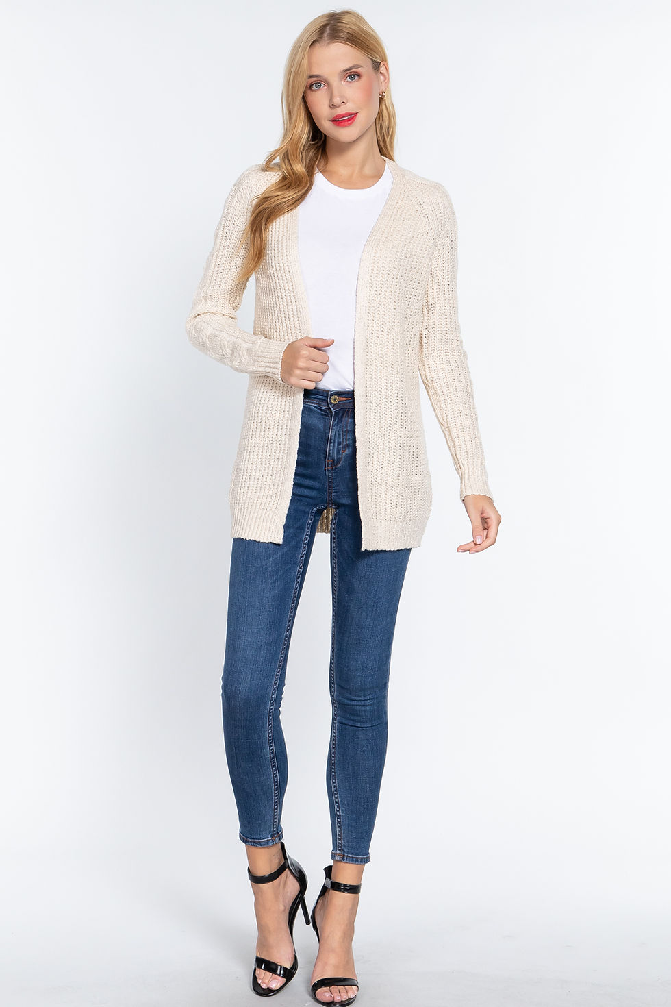 Thumbnail: Long Slv Open Front Sweater Cardigan
