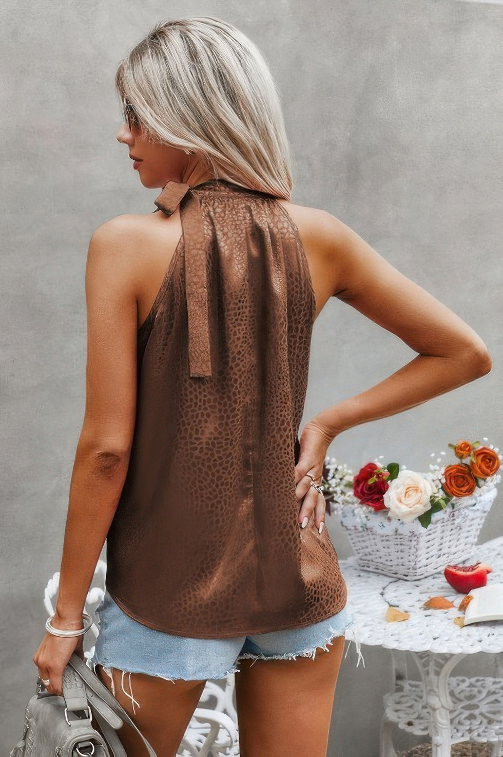 Thumbnail: Satin Leopard Halter Tank Spaghetti Strap Cami Shi