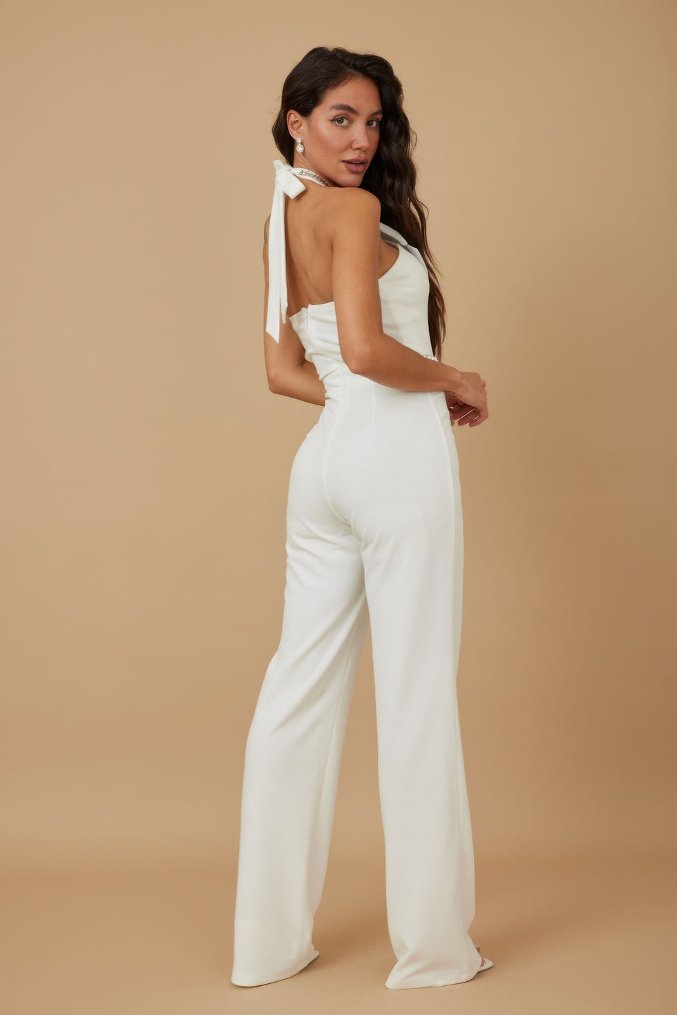 Thumbnail: Rhinestone Ribbon Haltered Neck Jumpsuit           
