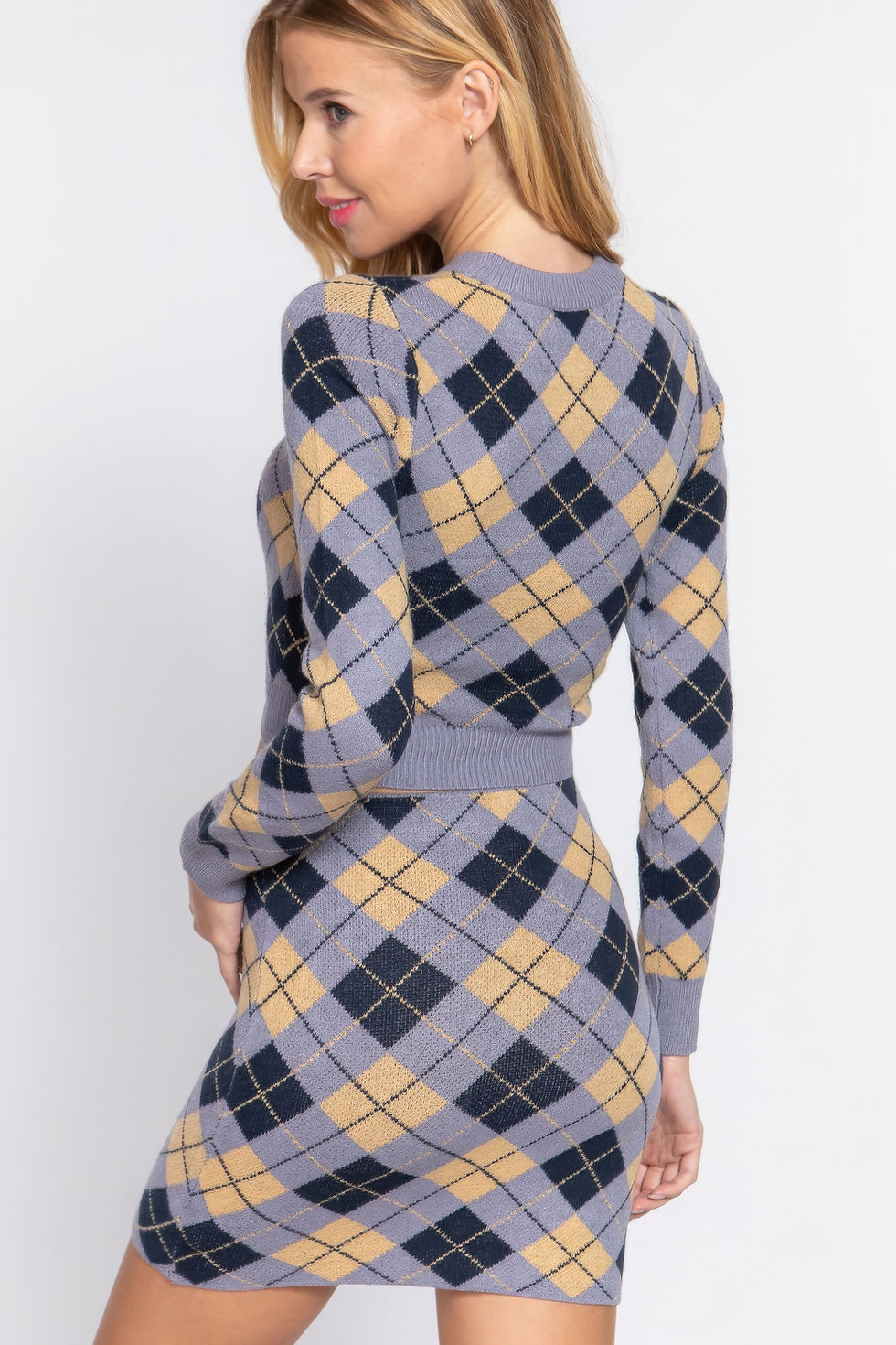 Thumbnail: Argyle Jacquard Crop Sweater  