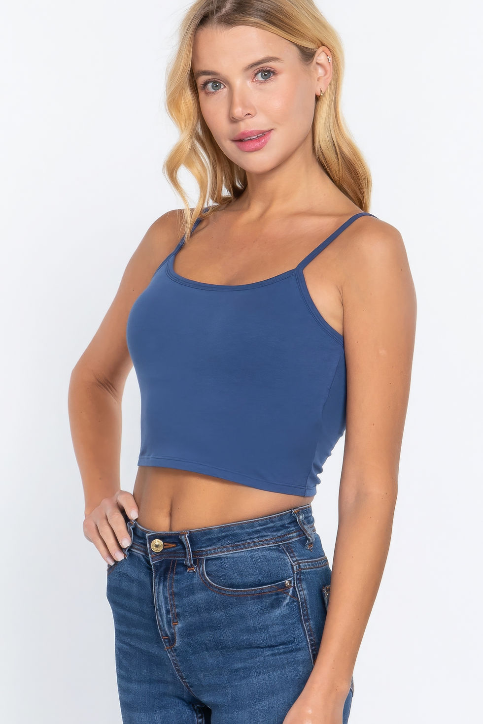 Thumbnail: Round Neck W/removable Bra Cup Cotton Spandex Bra Top