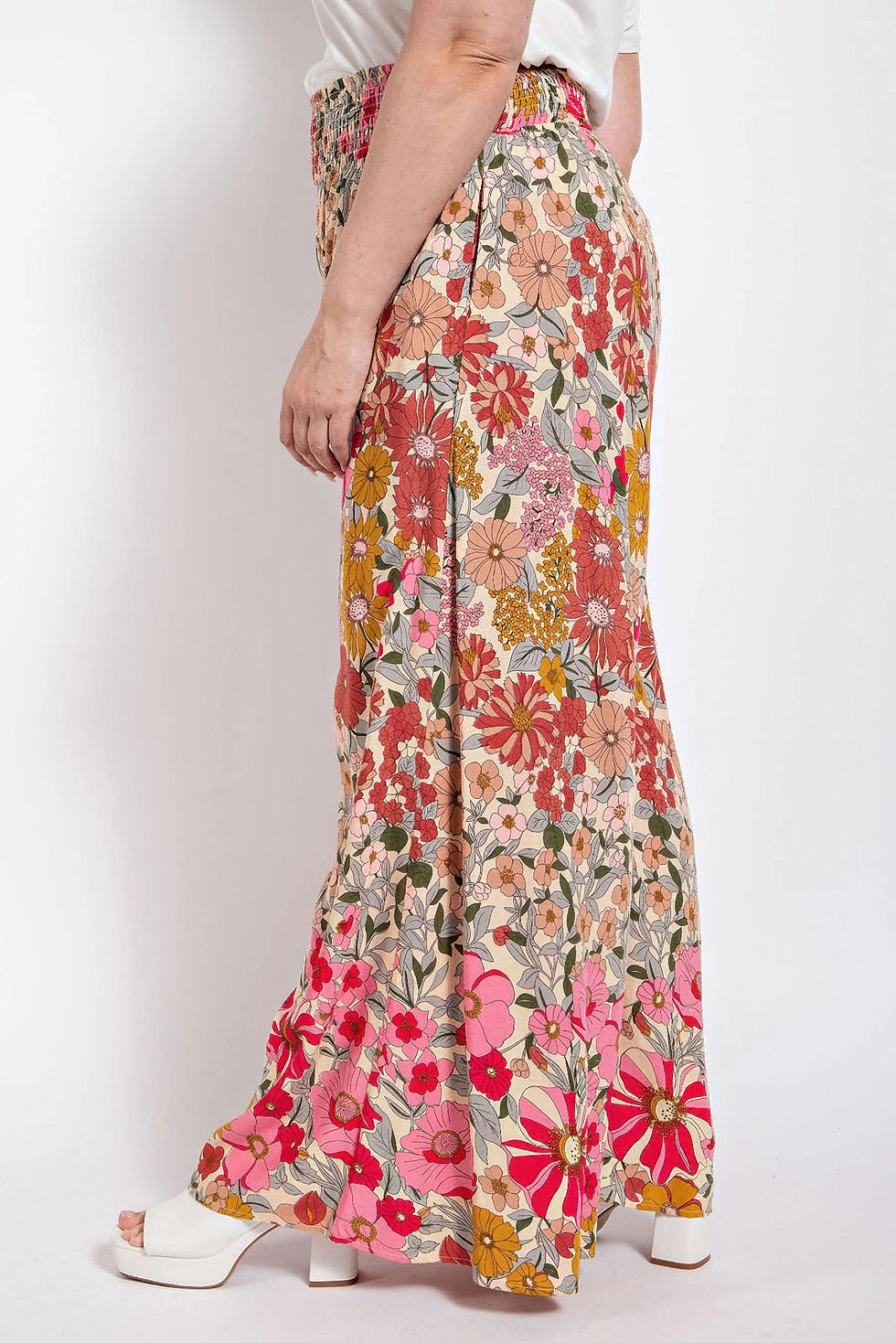 Thumbnail: Flare Wide Leg And Waist Smocked Pants With Side