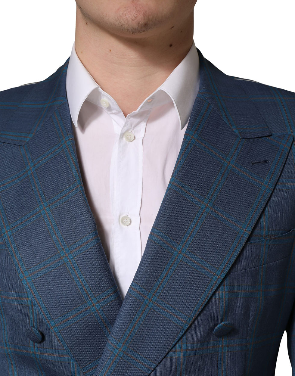 Thumbnail: Dolce & Gabbana Blue Checked Double Breasted Men Suit Jacket