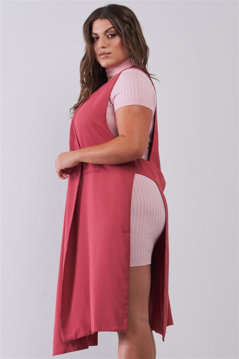Thumbnail: Plus Open Front And Side Sleeveless Long Vest