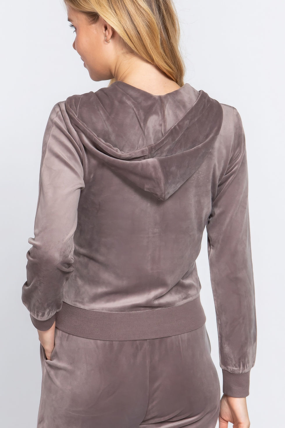 Thumbnail: Long Sleeve Velour Hoodie Zip Up Jacket