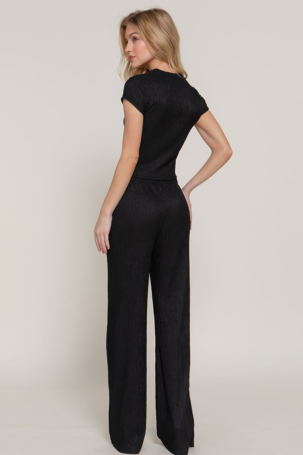 Thumbnail: Short Slv Top & Flare Pants Set        
