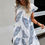 Thumbnail: Leaf Print Ruffle Sleeves A Line Midi Dress