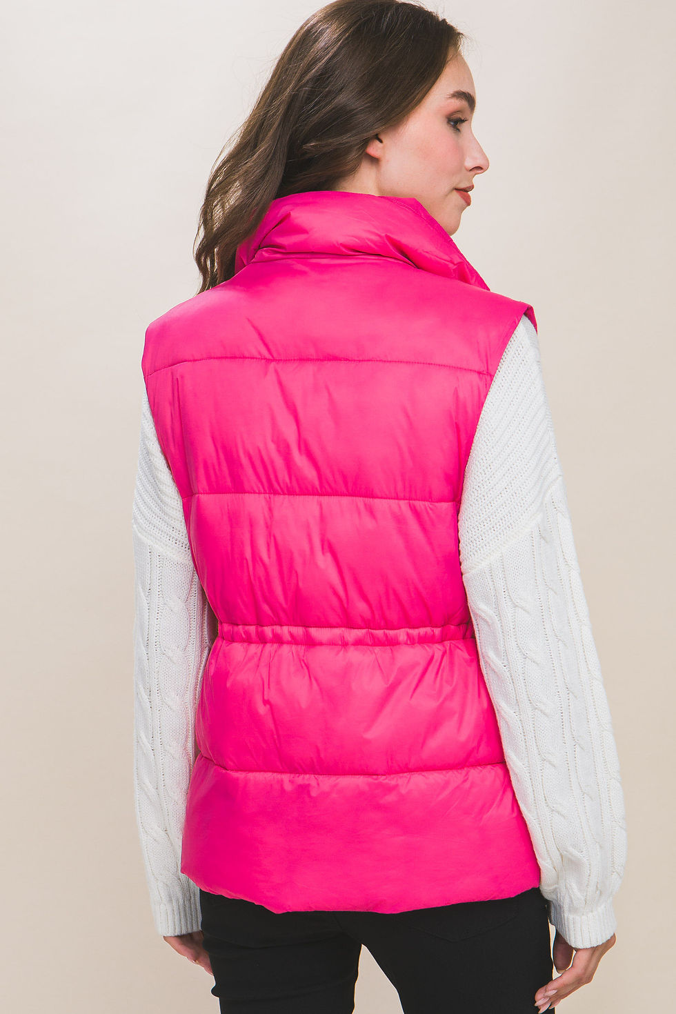 Thumbnail: Zip Up Button Puffer Vest With Waist Toggles
