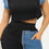 Thumbnail: Color Block Denim Sleeve Top And Biker Shorts Set        