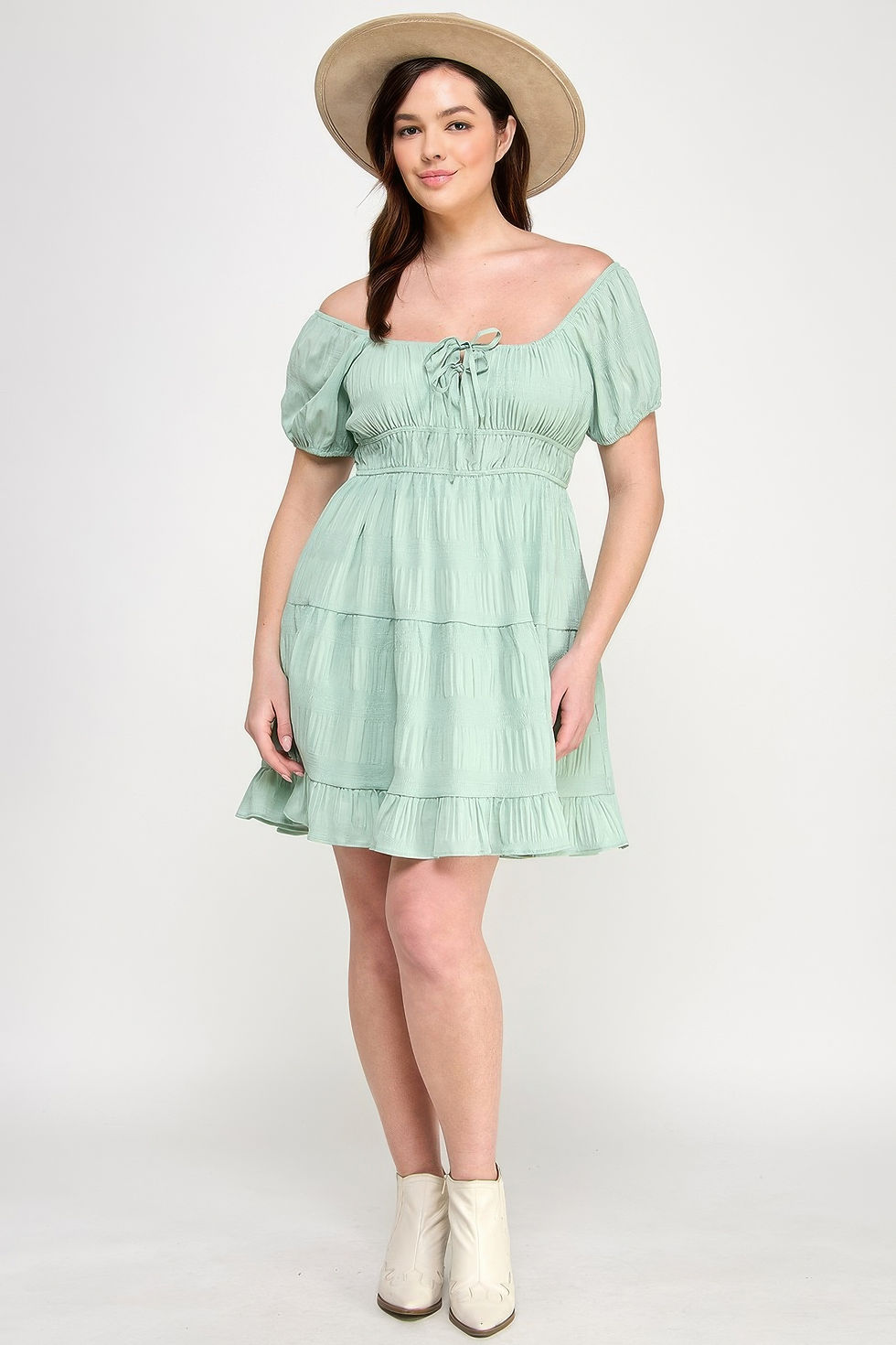 Thumbnail: Plus Crinkle Textured Front Tie Mini Dress