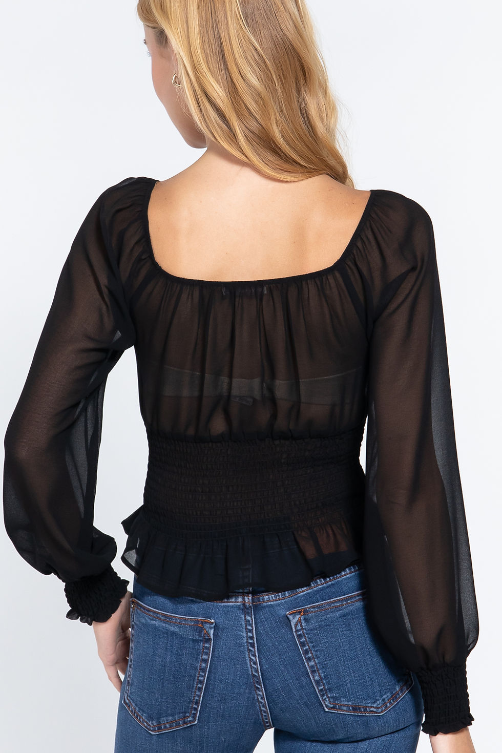 Thumbnail: Long Slv Smocked Chiffon Top