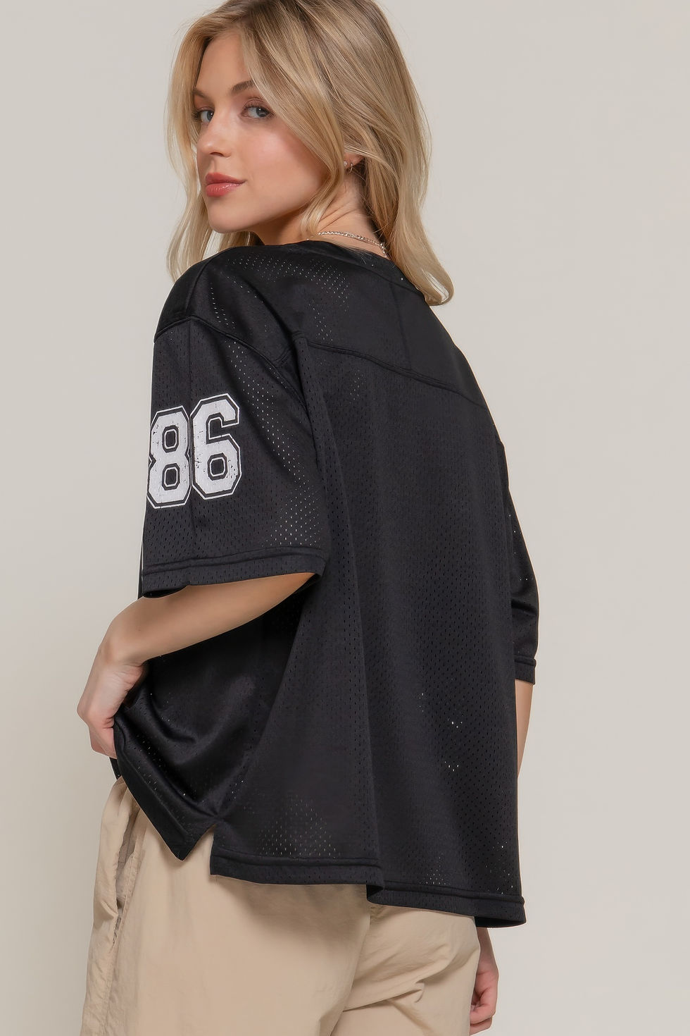 Thumbnail: Silk Screen Print Mesh Oversize Basball T-shirt       