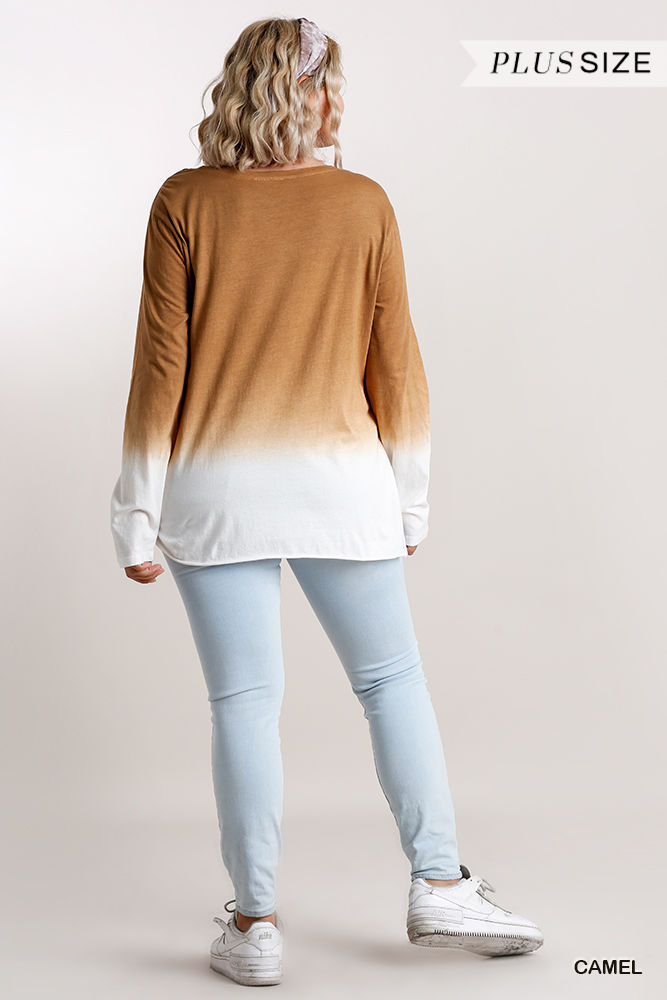 Thumbnail: Ombre Print Long Sleeve Top With Gathered Front Detail And Raw Hem