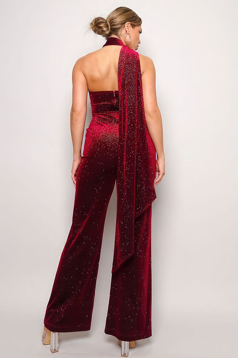 Thumbnail: Scarf Top Glitter Velvet Jumpsuit