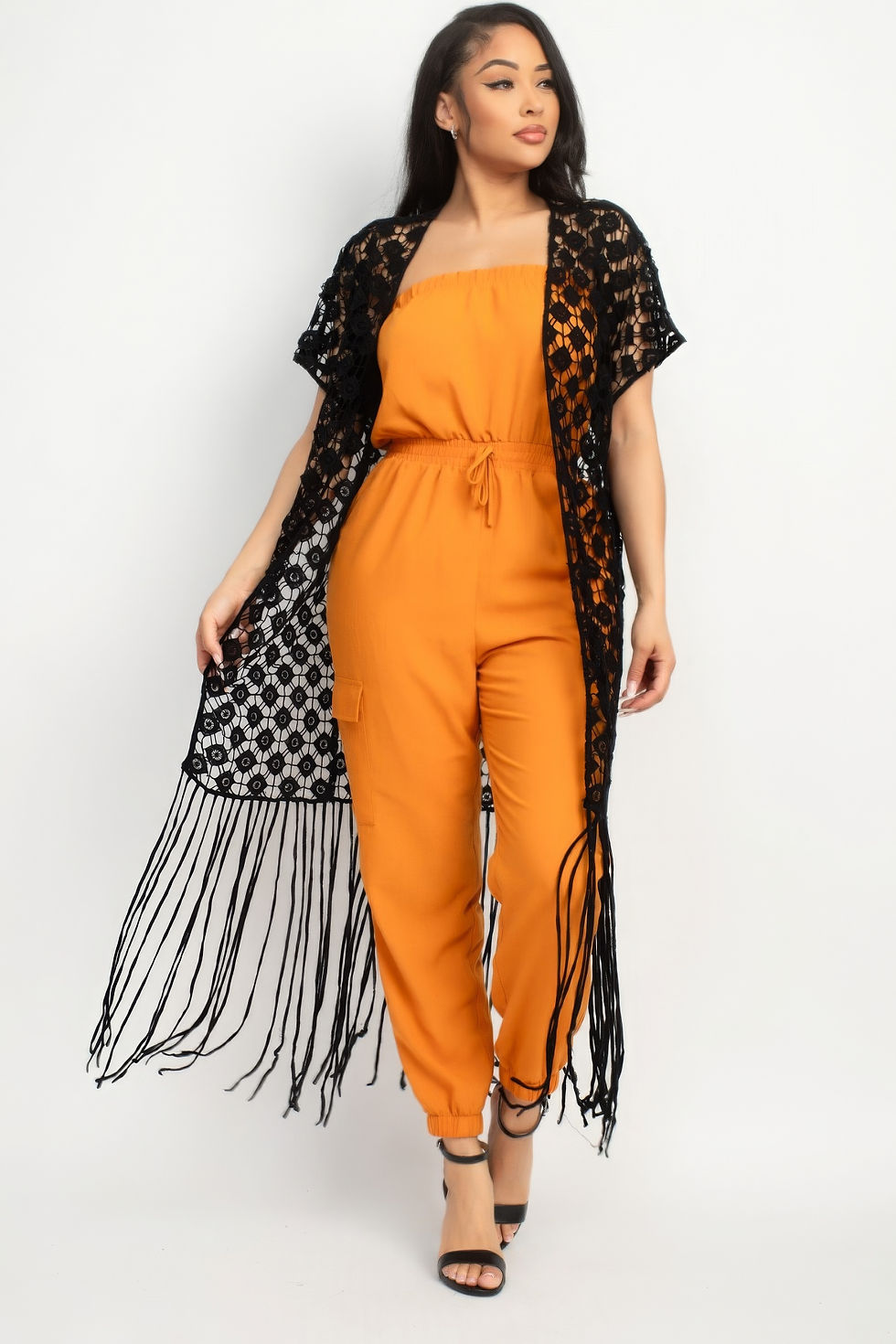 Thumbnail: Crocheted Open-front Fringe Kimono