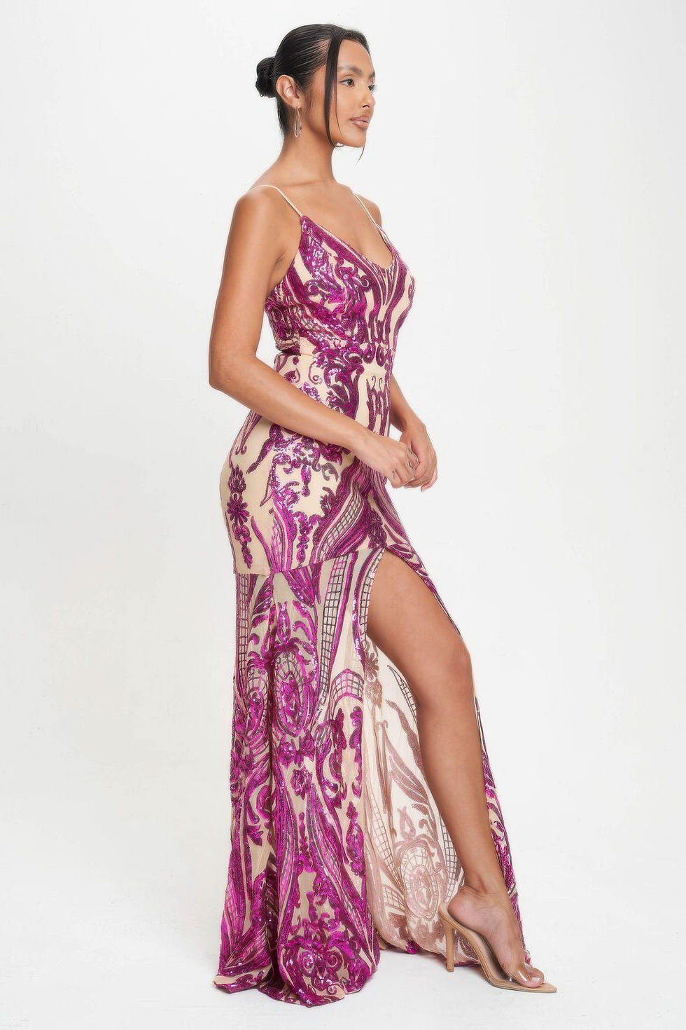 Thumbnail: Spaghetti Strap Art Deco Sequins Maxi Dress