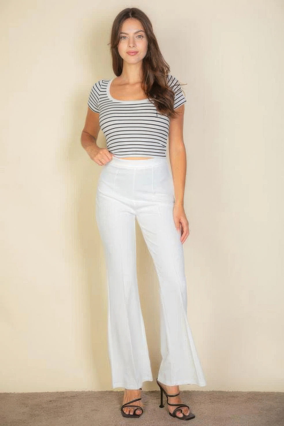Thumbnail: High Waist Stretch Crepe Flare Pants    