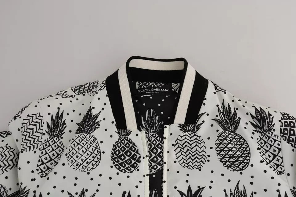 Thumbnail: Dolce & Gabbana White Black Pineapple Bomber Coat Jacket