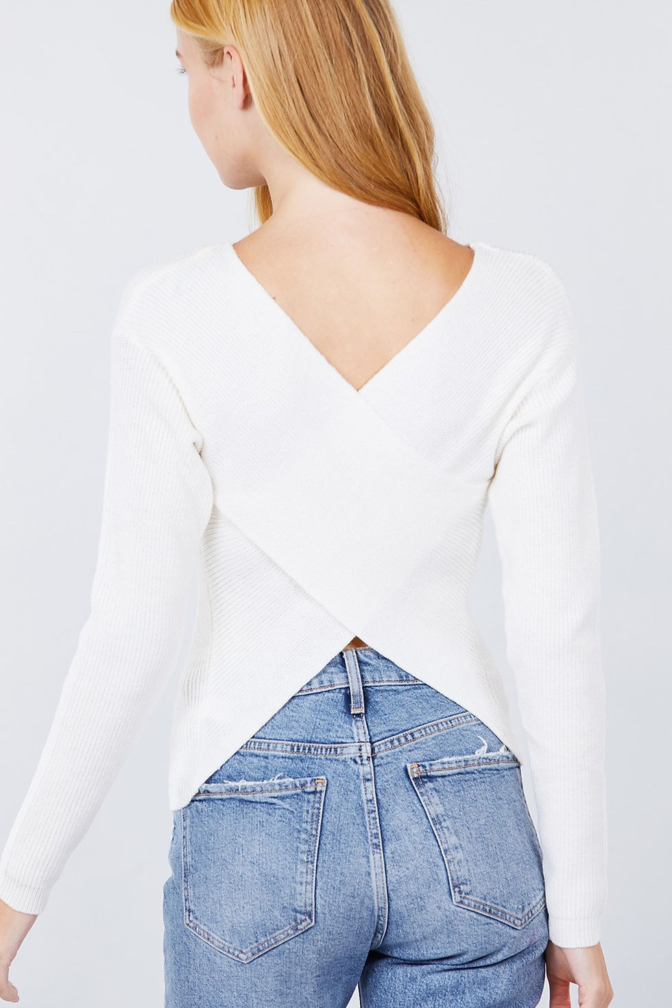 Thumbnail: V-neck Eyelet Strap Back Sweater
