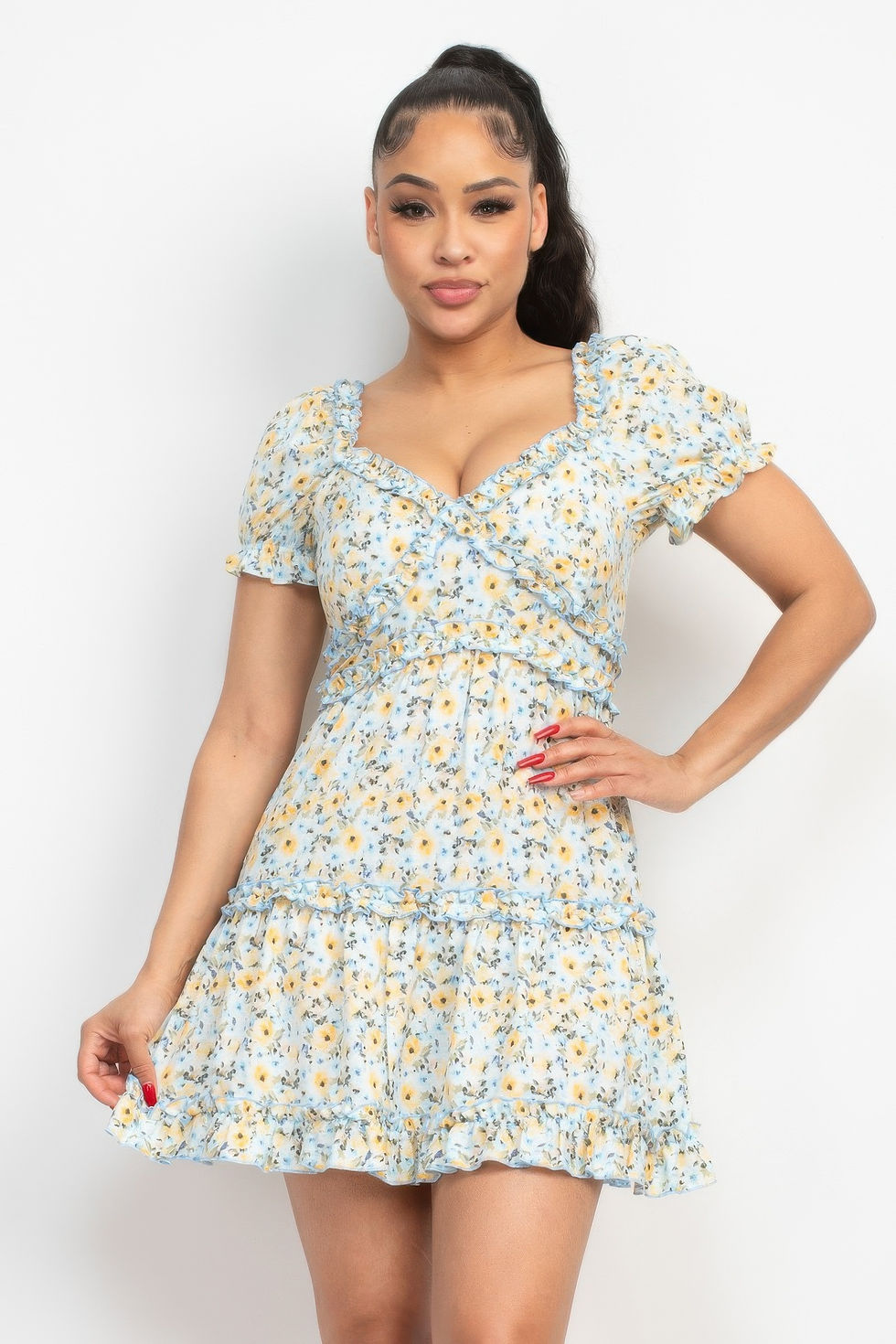 Thumbnail: Ruffled Floral Puff Sleeve Dress