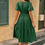 Thumbnail: Solid V Neck Puff Sleeve Elastic Waist Dress
