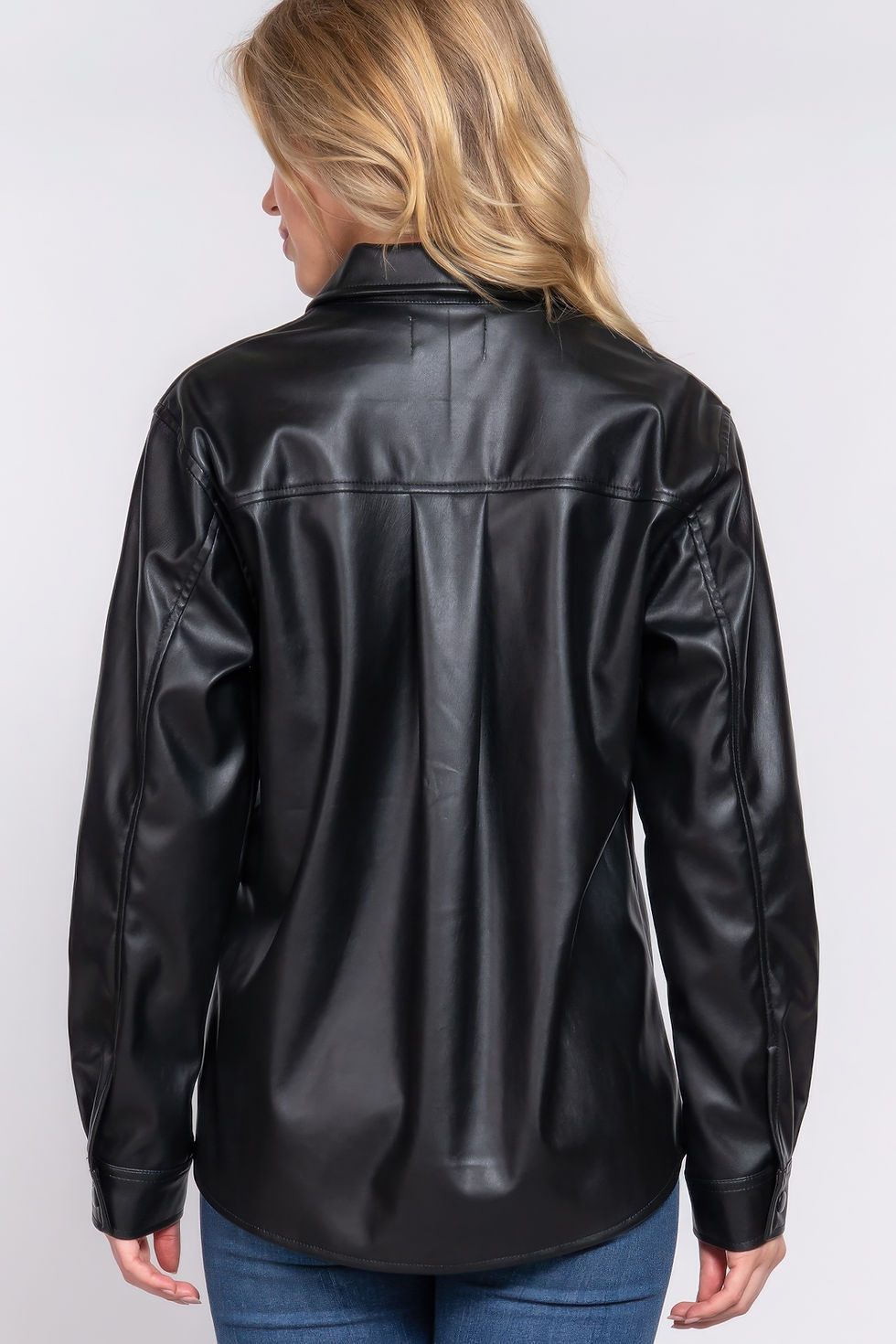 Thumbnail: Long Slv Faux Leather Shacket