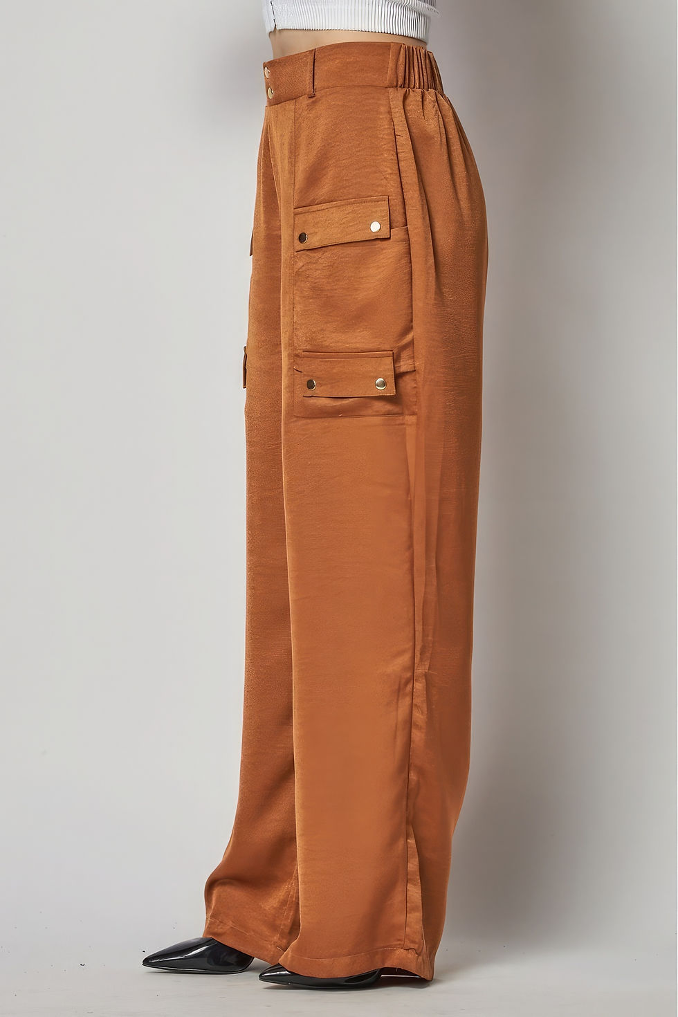Thumbnail: Satin Cargo Pocket Wide Leg Pants