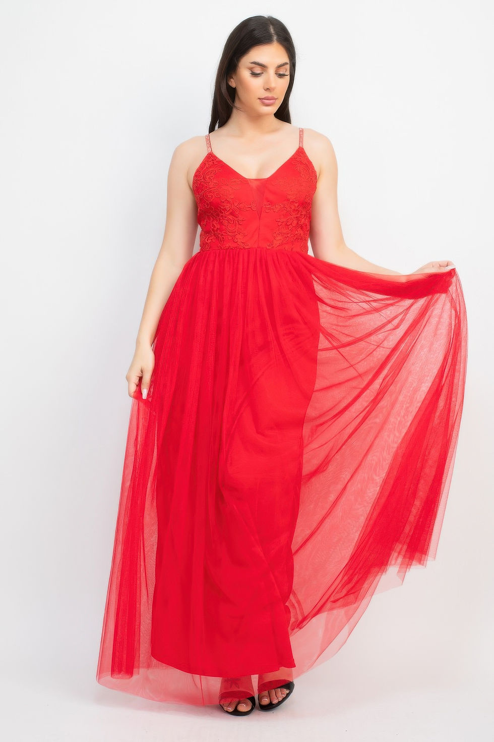 Thumbnail: Glittered Straps Mesh Tulle Maxi Dress