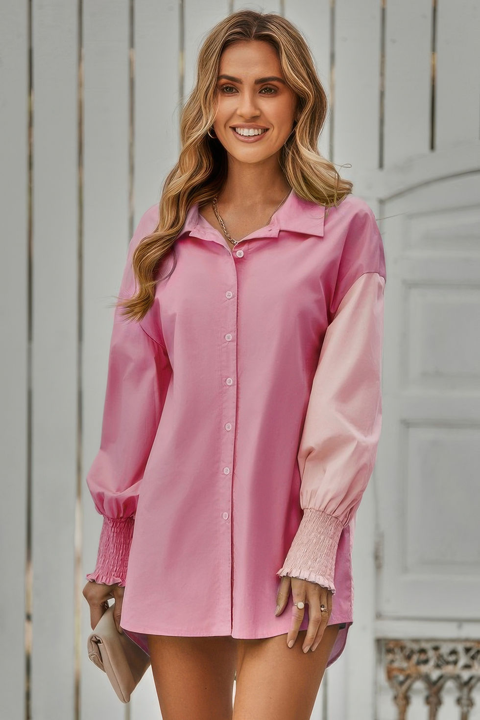 Thumbnail: Color Block Button Down Cuffed Sleeves Blouse