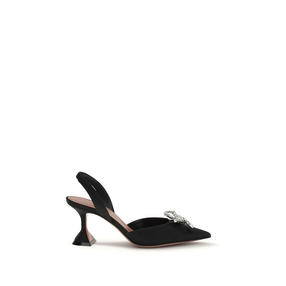 Thumbnail: Amina Muaddi Black Silk High Heel Pumps
