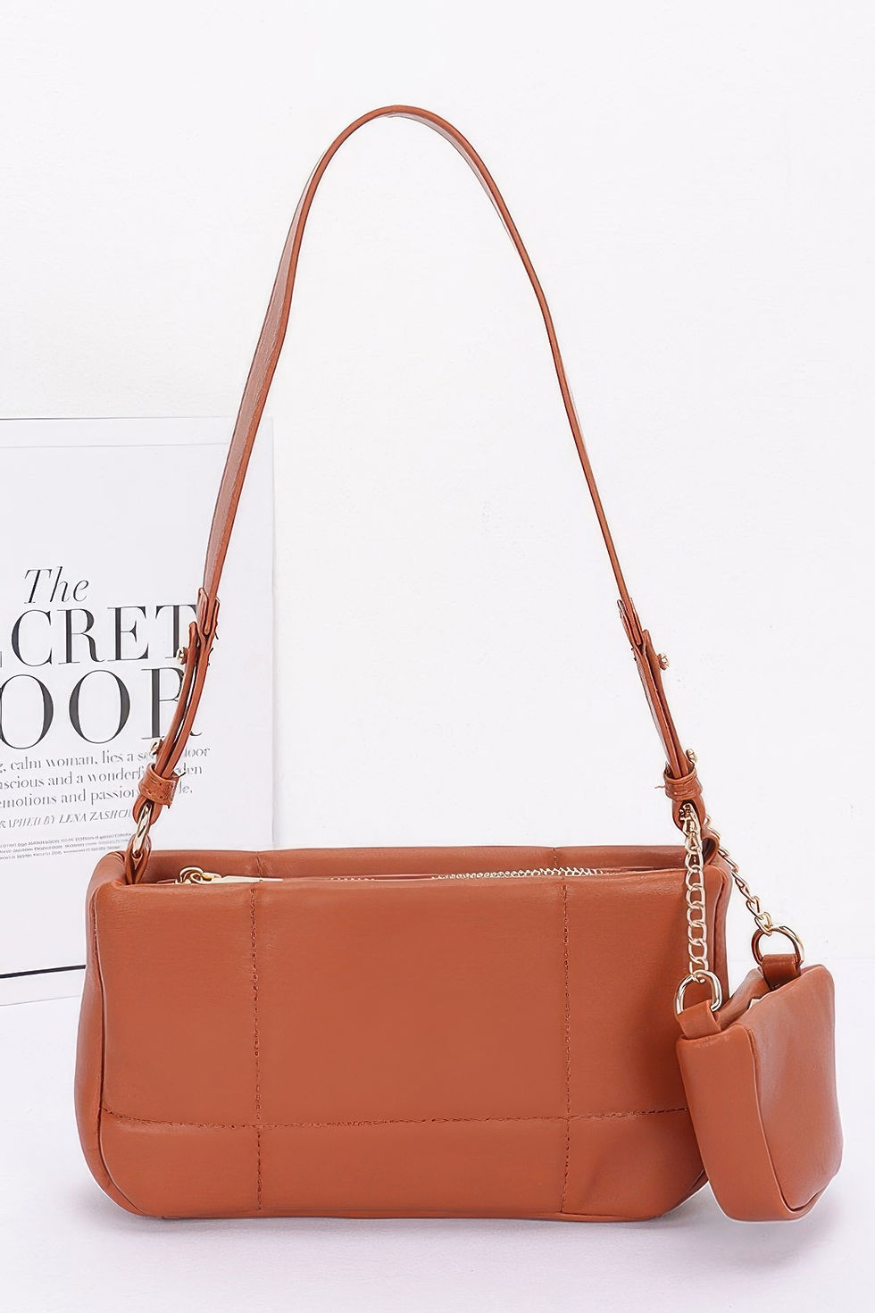 Thumbnail: Quilted Faux Leather Shoulder Bag W/ Airpod Bag
