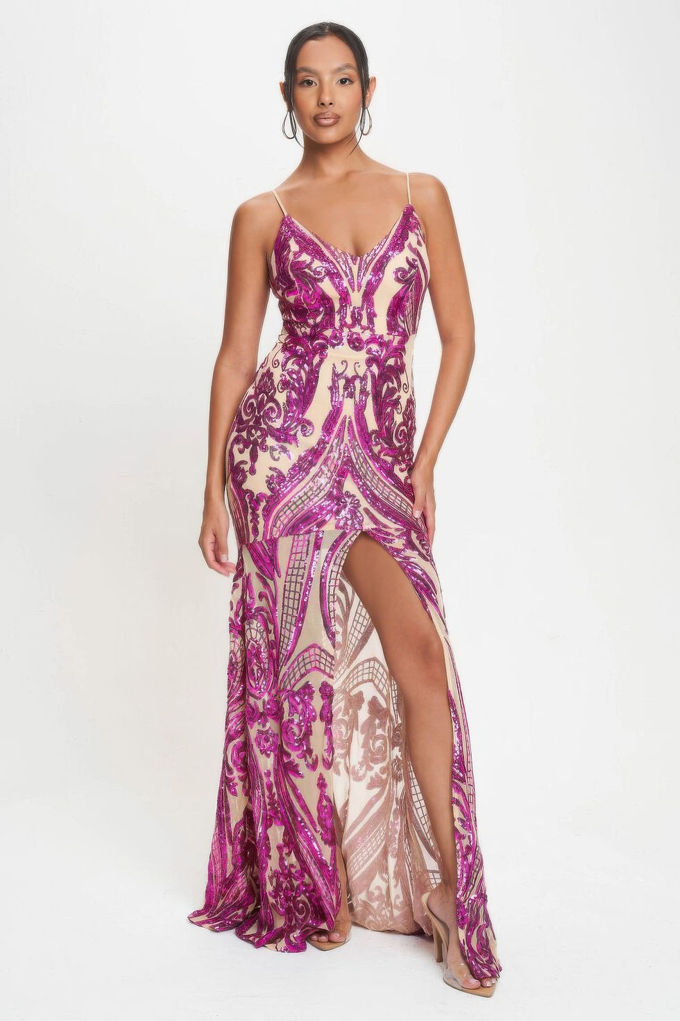 Thumbnail: Spaghetti Strap Art Deco Sequins Maxi Dress